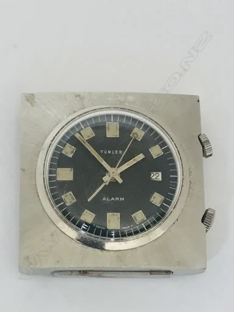 Swiss Türler small travel alarm clock with folding easel back c.1960s. Square, Image 1++
