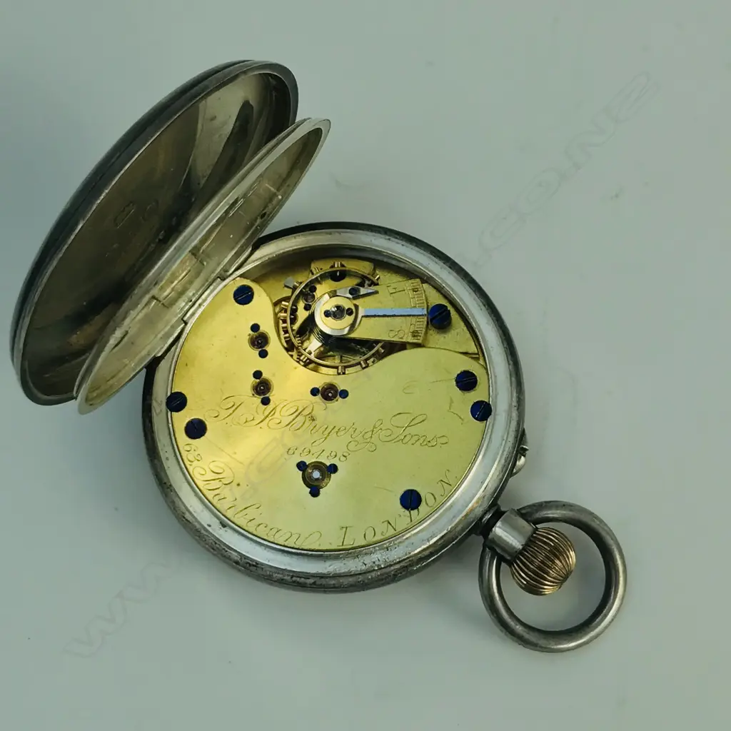Edwardian silver open face pocket watch by T.J. Bryer & Sons, London, number 69498 Image 1++