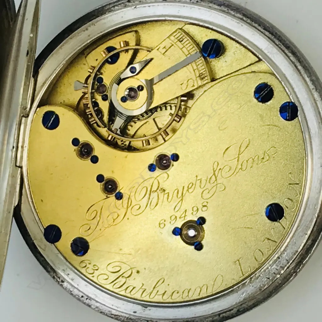 Edwardian silver open face pocket watch by T.J. Bryer & Sons, London, number 69498 Image 1++