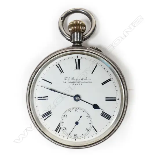 Edwardian silver open face pocket watch by T.J. Bryer & Sons, London, number 69498