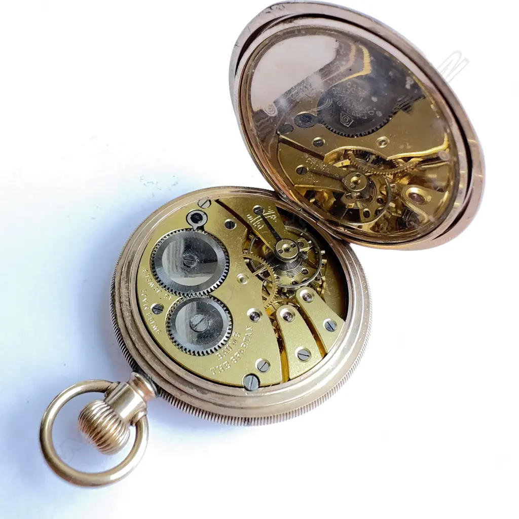 Swiss gold-plated hunter pocket watch by Baume, Image 1++
