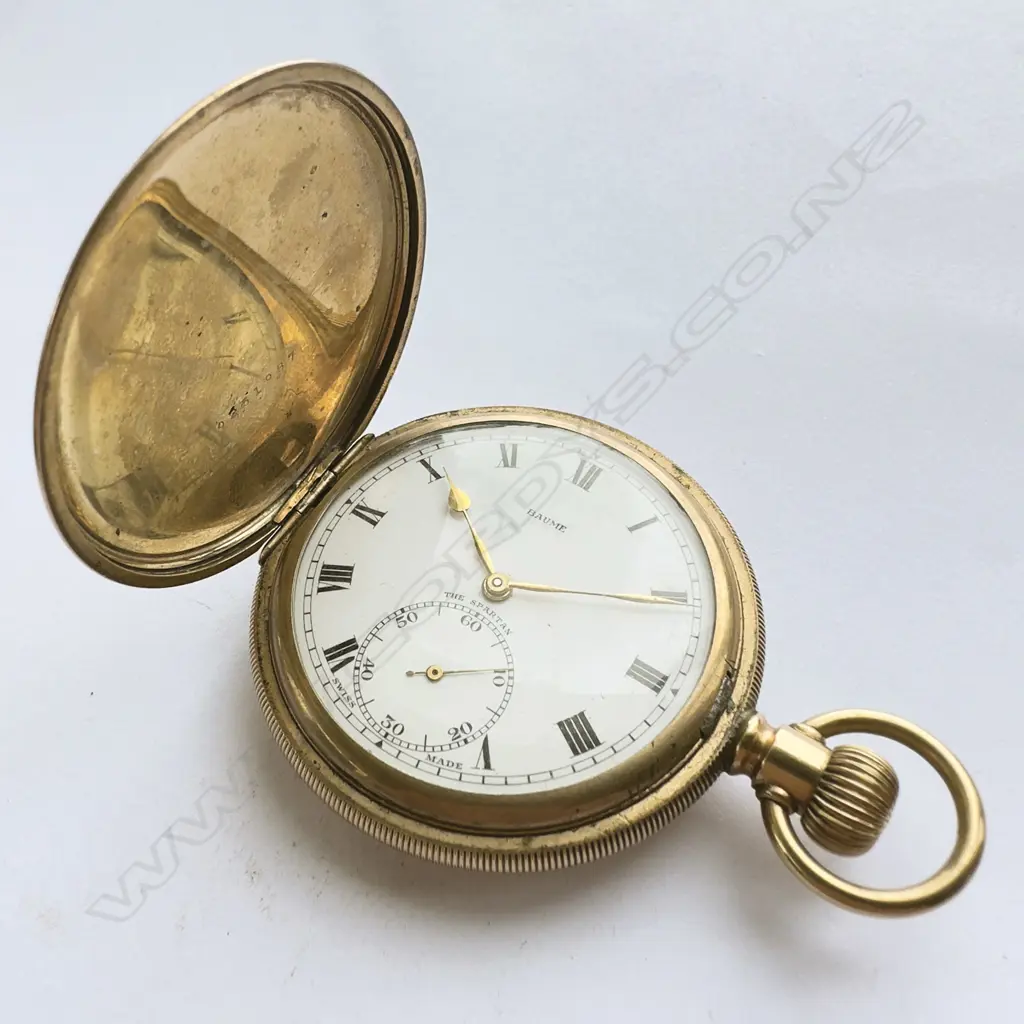 Swiss gold-plated hunter pocket watch by Baume, Image 1++