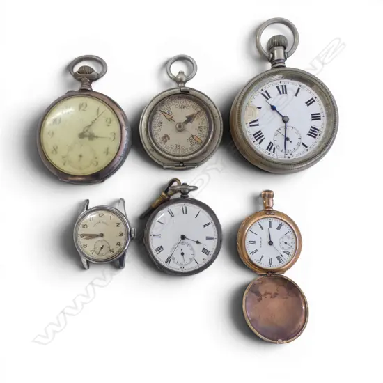 BAG 5 WATCHES + COMPASS some faults. Compass w no cover etc. Silver etc