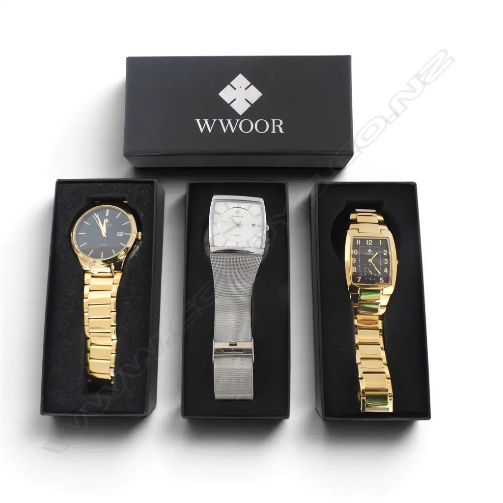 3 BOXED WWOOR MENS WRISTWATCHES 2BOXES & BAG OF STRAPS Image 1++