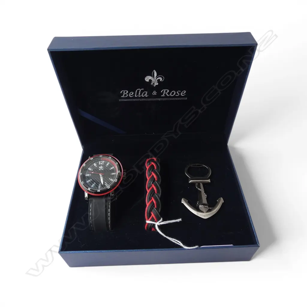 BELLA & ROSE WRIST WATCH, LEATHER BRACELET & BOTTLE OPENER, BOXED Image 1++