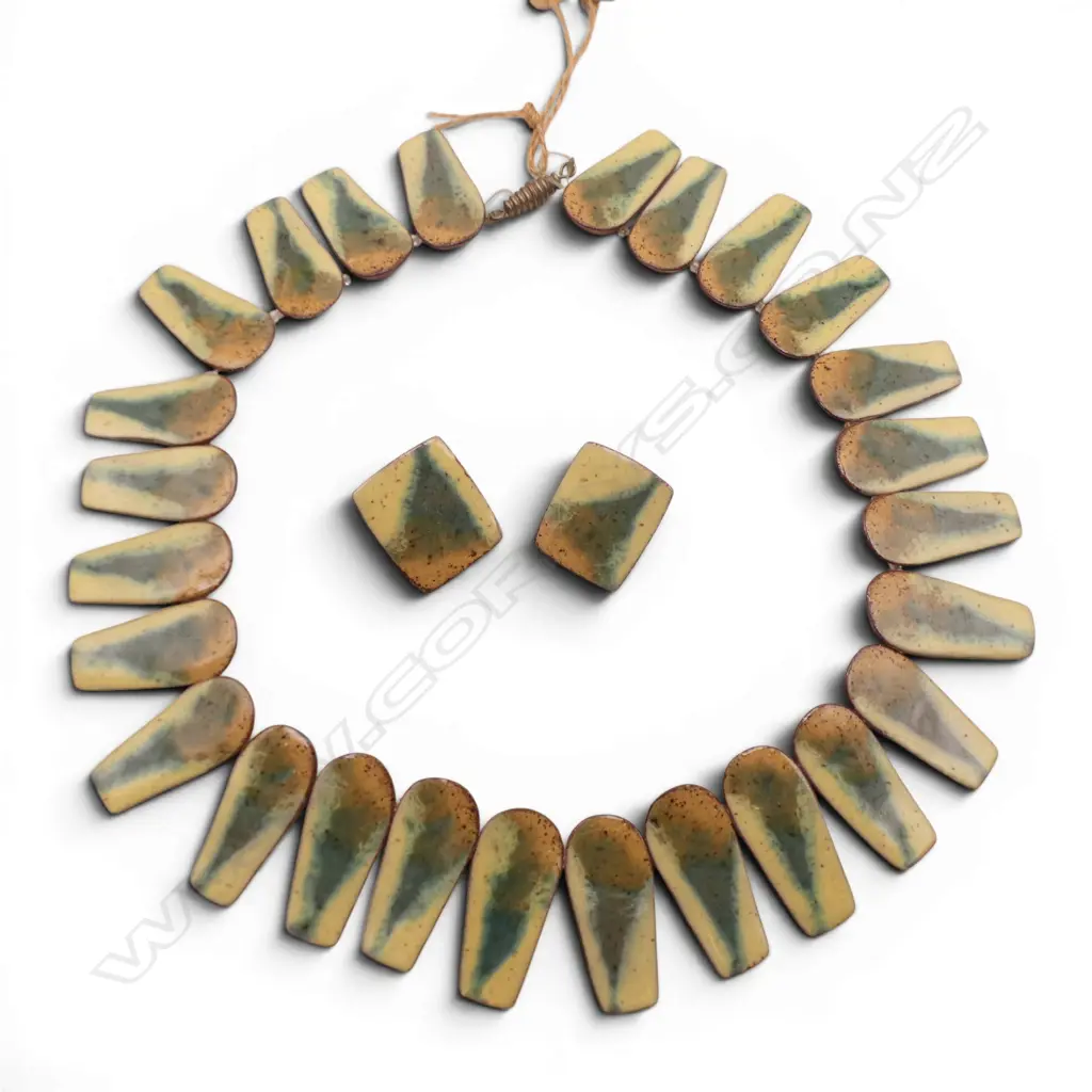 1960s 'BRONSTED' (DENMARK) GLAZED TERRACOTTA NECKLACE & EARRING SET Image 1++