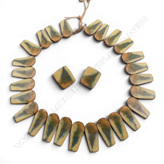 1960s 'BRONSTED' (DENMARK) GLAZED TERRACOTTA NECKLACE & EARRING SET