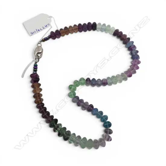 MULTI COLOURED NATURAL GEMSTONE BEAD NECKLACE S/SILVER CLASP L210MM