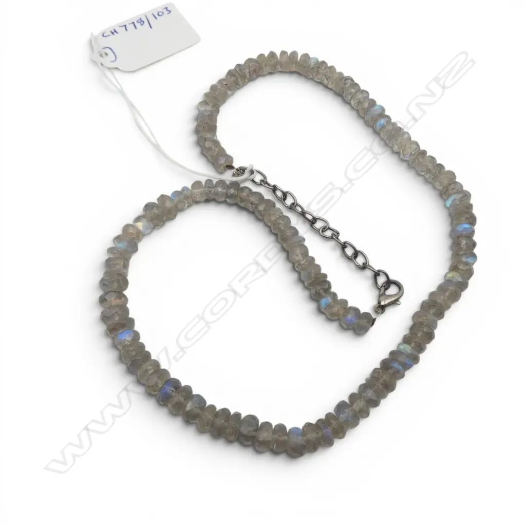 NATURAL STONE FACETED LABRIDITE BEAD NECKLACE L220MM Image 1++