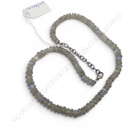 NATURAL STONE FACETED LABRIDITE BEAD NECKLACE L220MM
