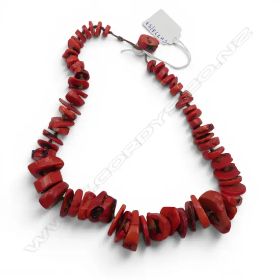 ETHNIC STRING  INDERPENDANTLY NOTTED CHUNKY RED CORALS L250MM