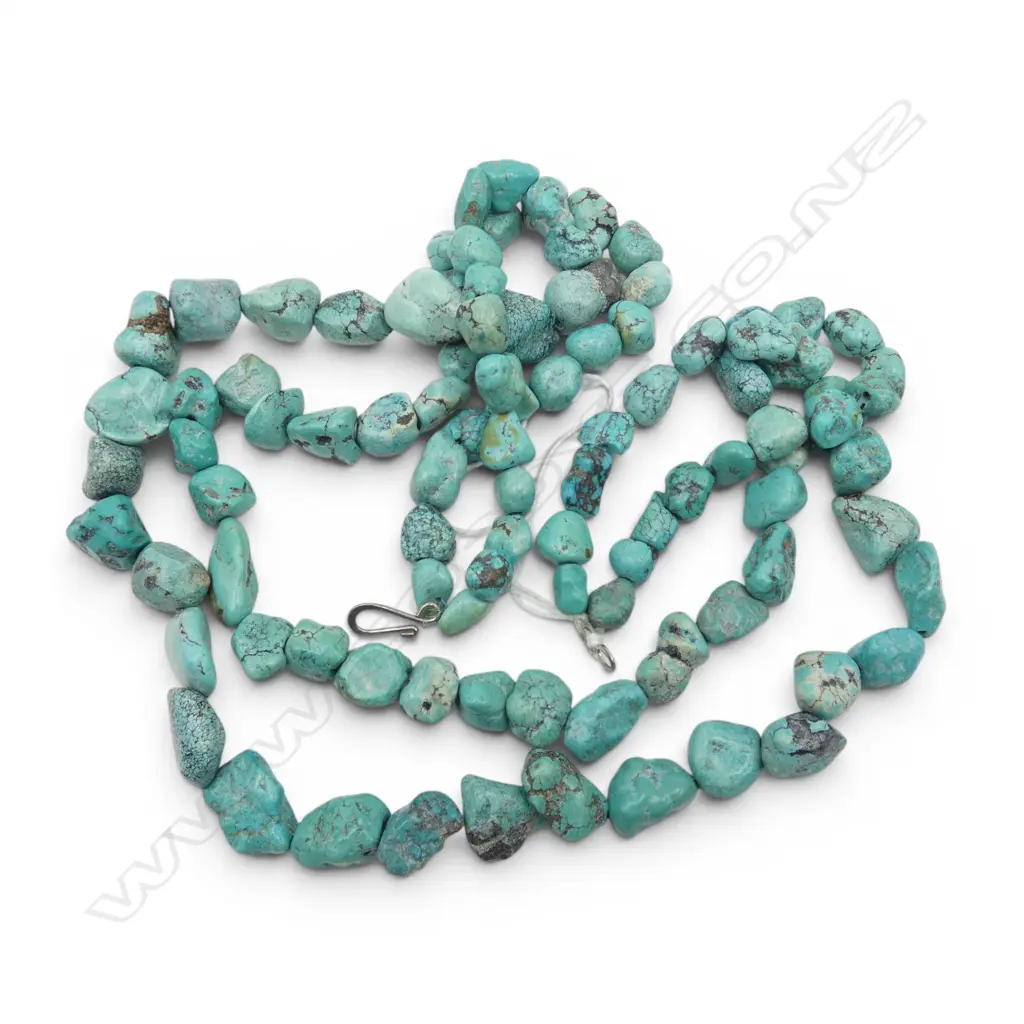 DOUBLE STRAND NATURAL TOURQUOISE STONE NECKLACE L300MM Image 1++