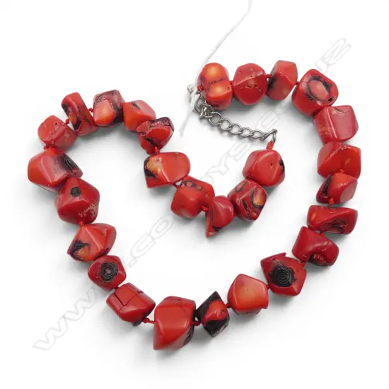 CHUNKY RED CORAL INDERPENDANTLY NOTTED BEAD NECKLACE L250MM