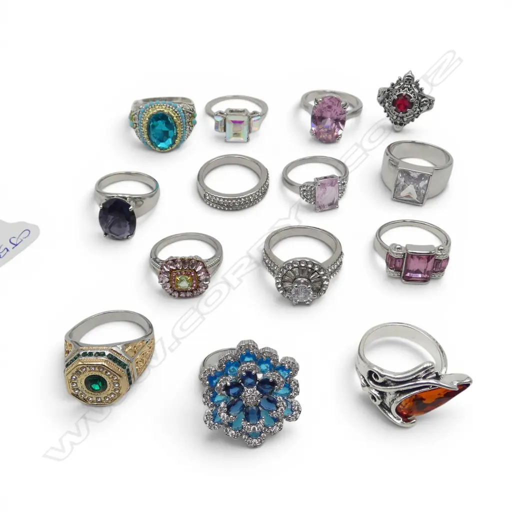 14 SILVER TONE COSTUME RINGS Image 1++