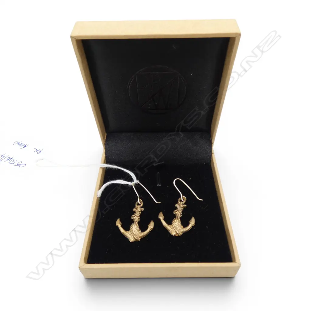 PR GP ANCHOR EARRINGS BY ZORA BELL BOYD EX CURIONOIR PONSONBY H.40mm incl. hook + BOX Image 1++