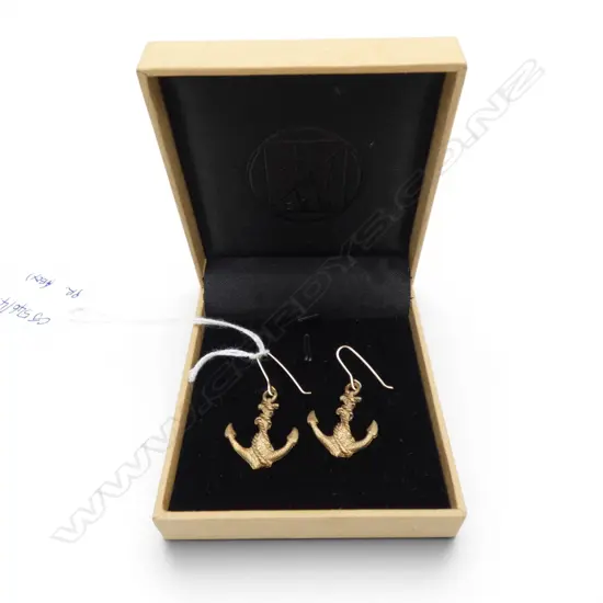PR GP ANCHOR EARRINGS BY ZORA BELL BOYD EX CURIONOIR PONSONBY H.40mm incl. hook + BOX