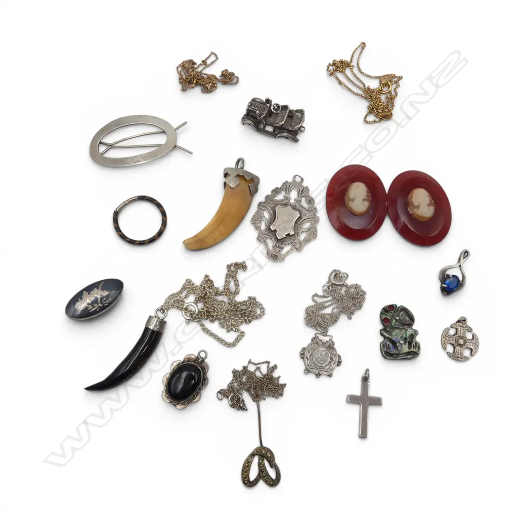 ASST. SILVER JEWELLERY & 2 UNMOUNTED SHELL CAMEOS Image 1++