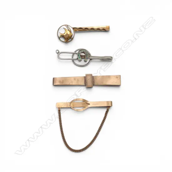 **RTV** 9ct GOLD TIE CLIP w FISH MOTIF, 4gm, 1 SILVER TIE CLIP & 2 OTHERS