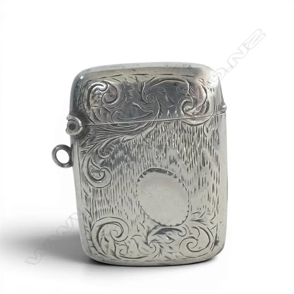 Birmingham 1909 SILVER VESTA scroll engraved w suspension loop 21gms  Image 1++