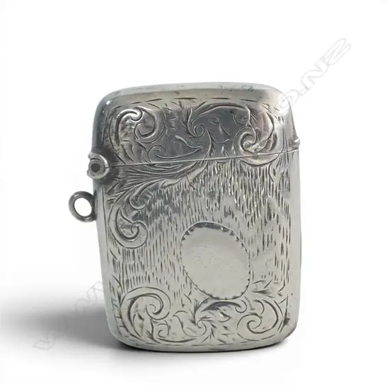 Birmingham 1909 SILVER VESTA scroll engraved w suspension loop 21gms 
