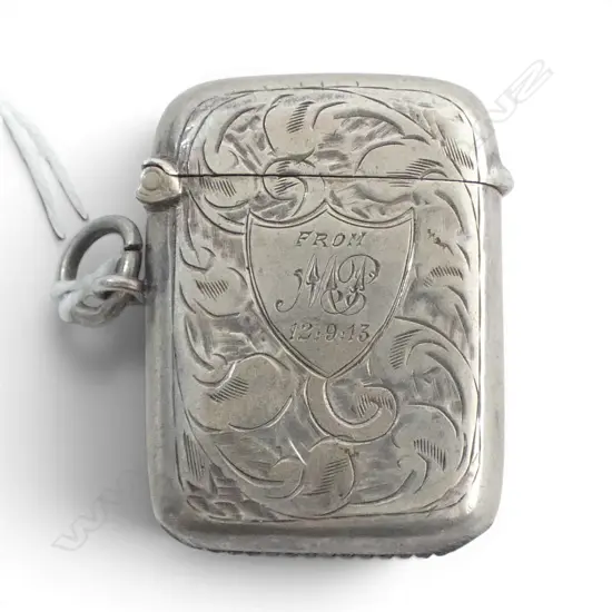 Birmingham 1911 SILVER VESTA scroll engraved w suspension loop 19.4gms 