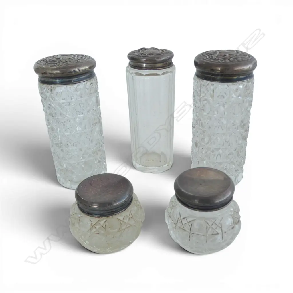 5 S/SILVER TOPPED DRESSINGTABLE BOTTLES 15GMS Image 1++
