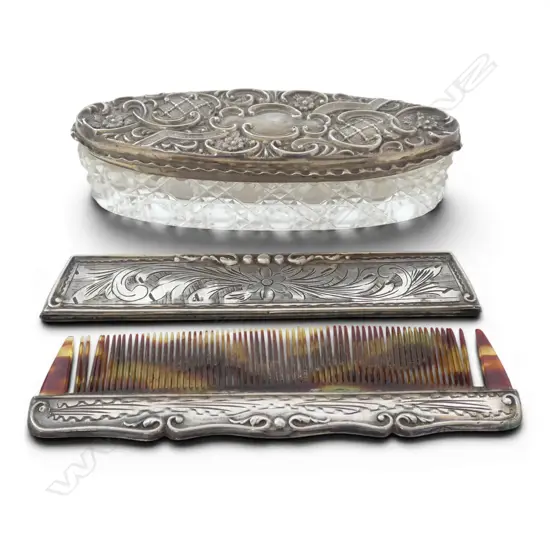 800 SILVER & TORTOISESHELL COMB 24.8GMS & S/SILVER TOPPED DRESSING TABLE JAR SILVER WEIGHT 12GMS