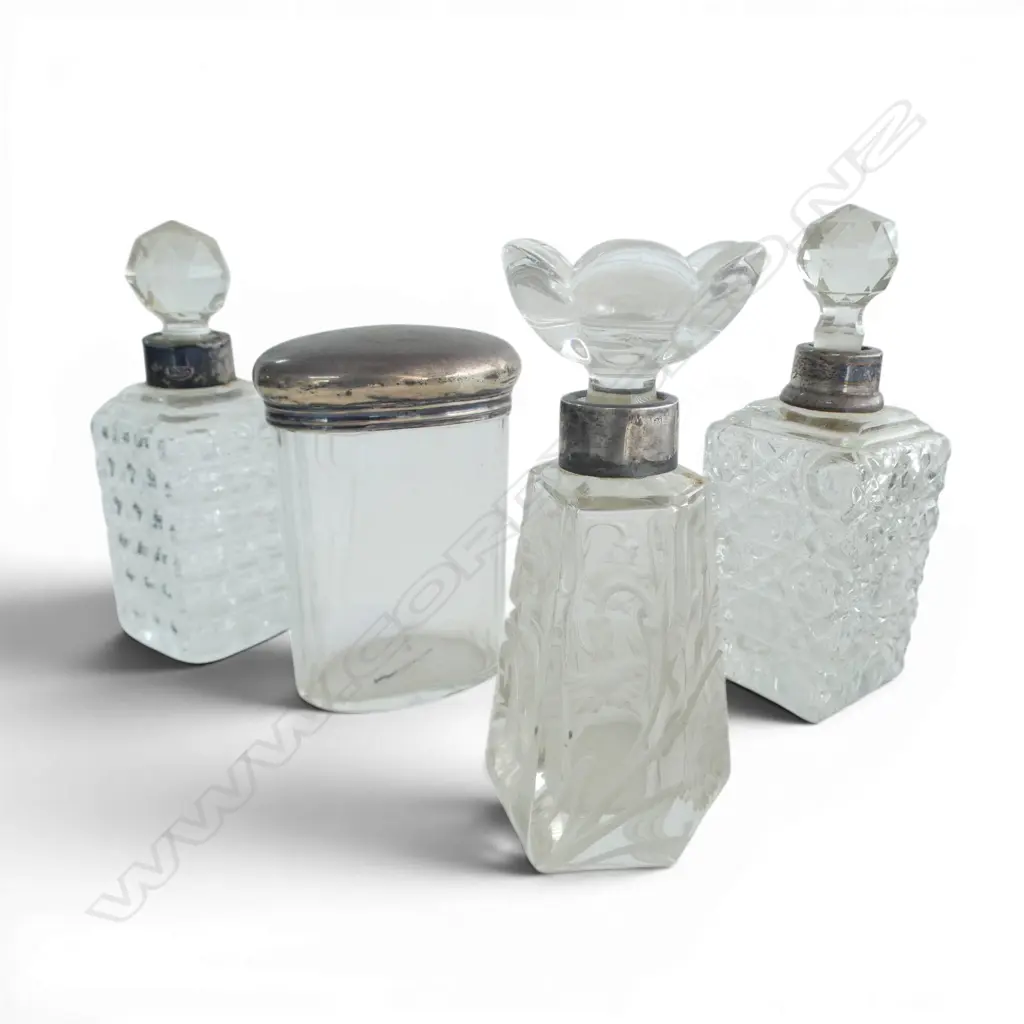 3 S/SILVER BANDED TOILET BOTTLES H140MM & S/SILVER TOPPED DRESSINGTABLE BOTTLEsome faults Image 1++