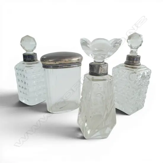 3 S/SILVER BANDED TOILET BOTTLES H140MM & S/SILVER TOPPED DRESSINGTABLE BOTTLEsome faults