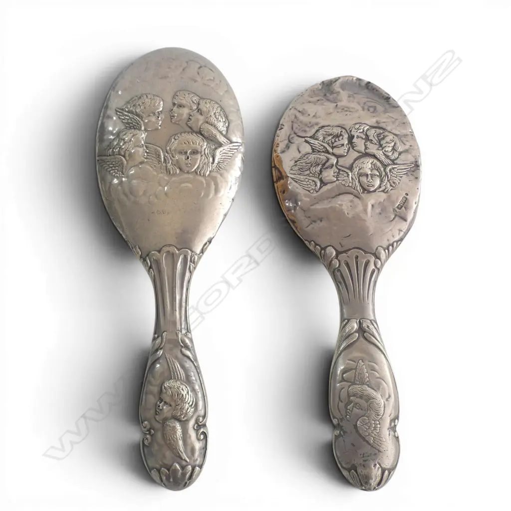 S/SILVER ANGEL PAT HAIR BRUSH & DRESSINGTABLE MIRROR SOME DENTS  Image 1++