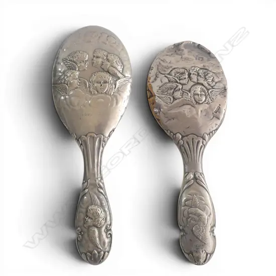 S/SILVER ANGEL PAT HAIR BRUSH & DRESSINGTABLE MIRROR SOME DENTS 