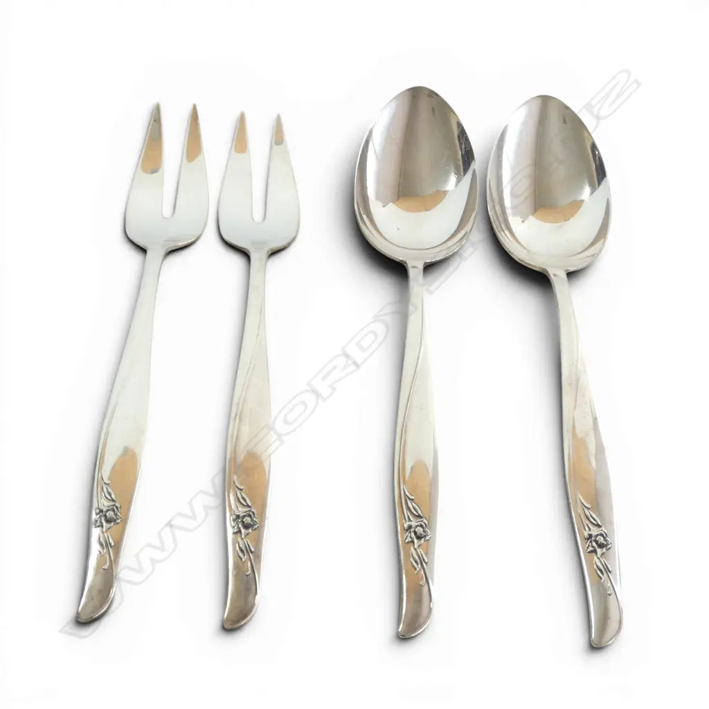 2 PRS GORHAM S/SILVER SERVING SPOONS & FORKS 261.3GMS Image 1++