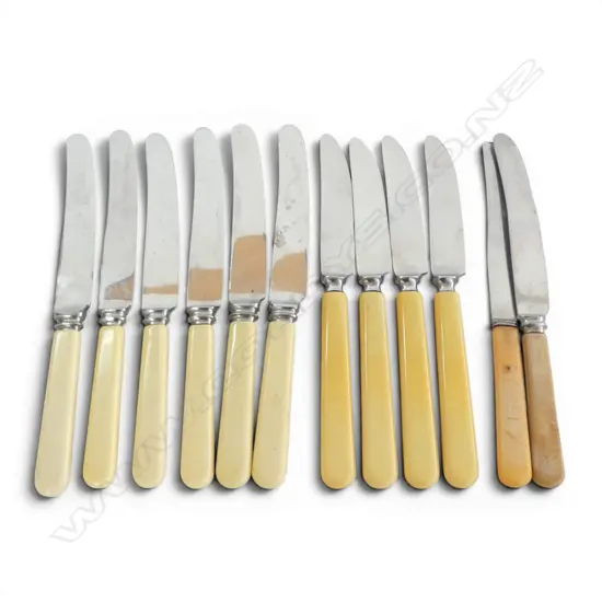 12 IVORINE 'BONE' HANDLED KNIVES L.210mm