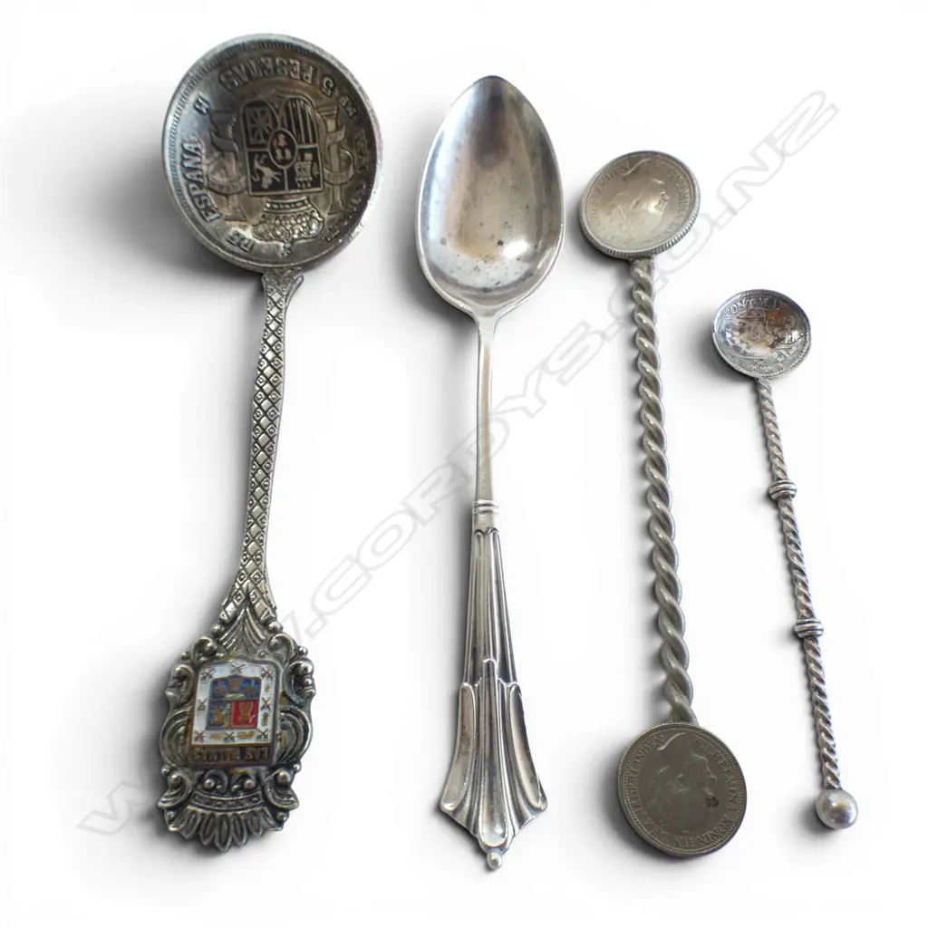 3 COIN SILVER SPOONS & S/SILVER COFFEE SPOON Image 1++