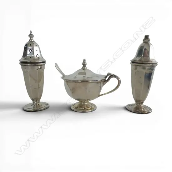 CASED S/SILVER 3PC CONDEMENT SET 169GMS 
