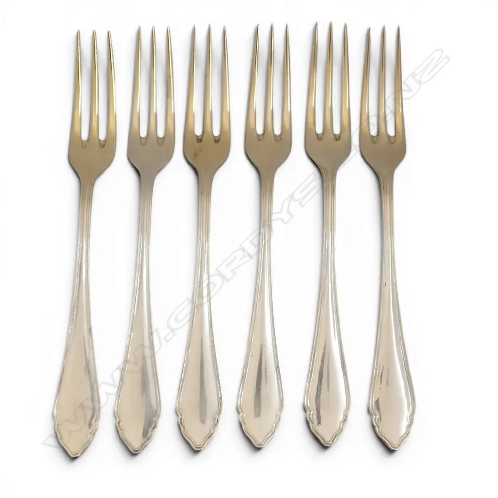 AUSTRIAN 800 SILVER 6 DESSERT FORKS  GILT TYNES ALEXANDER STURM MAKER 153.4GMS Image 1++