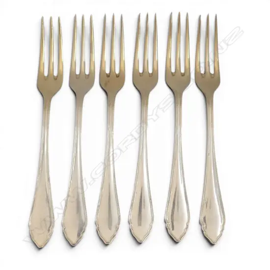 AUSTRIAN 800 SILVER 6 DESSERT FORKS  GILT TYNES ALEXANDER STURM MAKER 153.4GMS