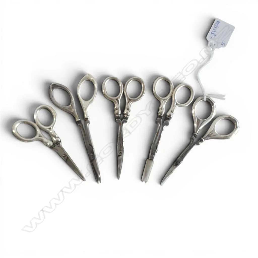 5 PRS SCISSORS, STG SILVER HANDLES L.120mm Image 1++