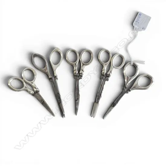5 PRS SCISSORS, STG SILVER HANDLES L.120mm