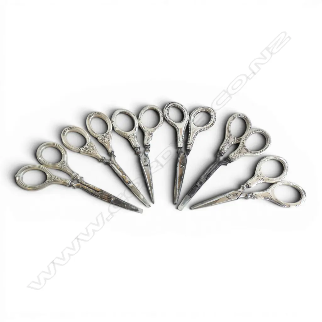 6 PRS SCISSORS, STG SILVER HANDLES L.115mm Image 1++