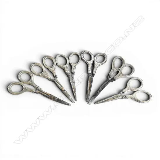 6 PRS SCISSORS, STG SILVER HANDLES L.115mm