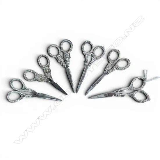 6 PRS SCISSORS, STG SILVER HANDLES L.110mm