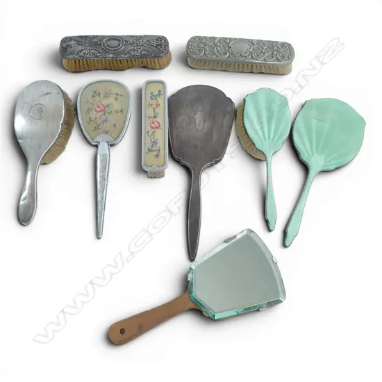 2 STG SILVER MIRRORS & 3 BRUSHES (2 enamelled) + 4 OTHERS