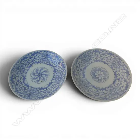 2 CHINESE B/W PLATES 200mm dia rim frits