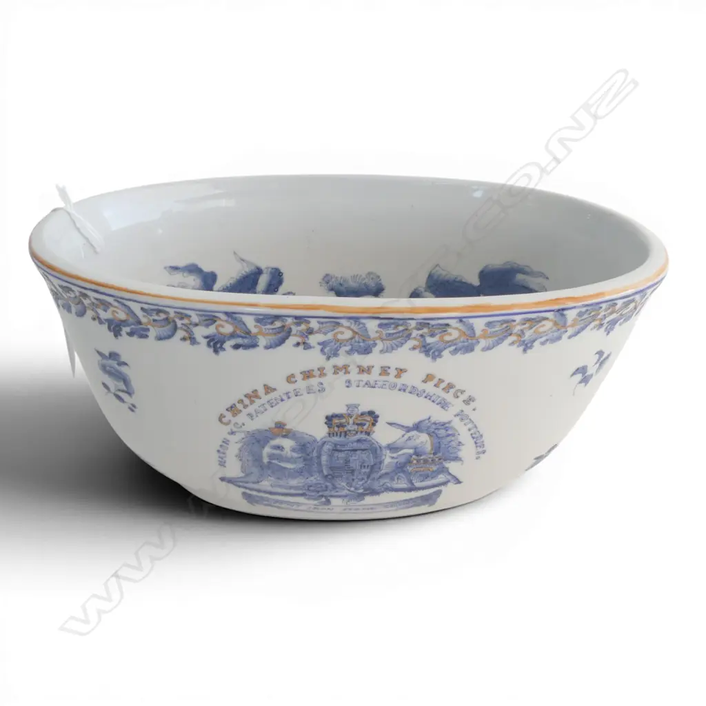 CHINESE B/W EXPORT PORCELAIN BOWL MASON IRONSTONE  EMBLEM L250MM Image 1++