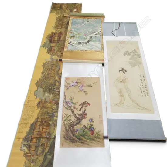 3 ORIENTAL SCROLLS + MACHINED TAPESTRY