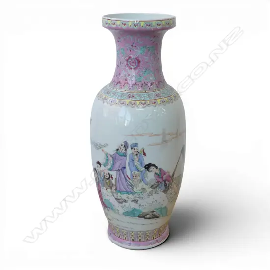 LARGE CHINESE FAMILLE ROSE VASE immortals & other figures on a boat. H.615mm 