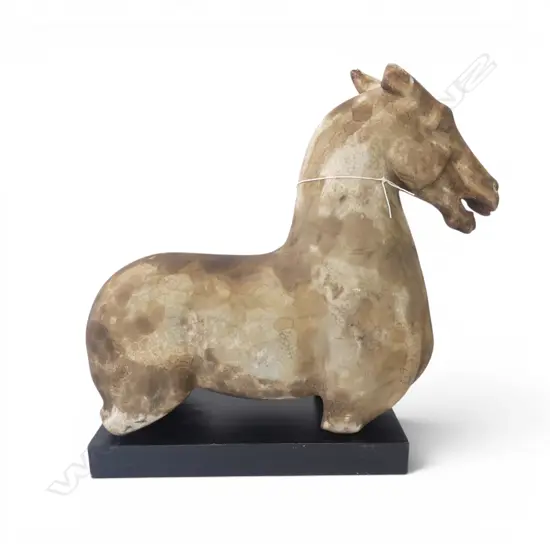 CARVED STONE HORSE ON STAND H.380mm
