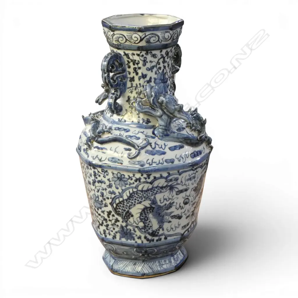 ORIENTAL B/W VASE w. APPLIED DRAGON (MINOR LOSSES) H.425mm Image 1++