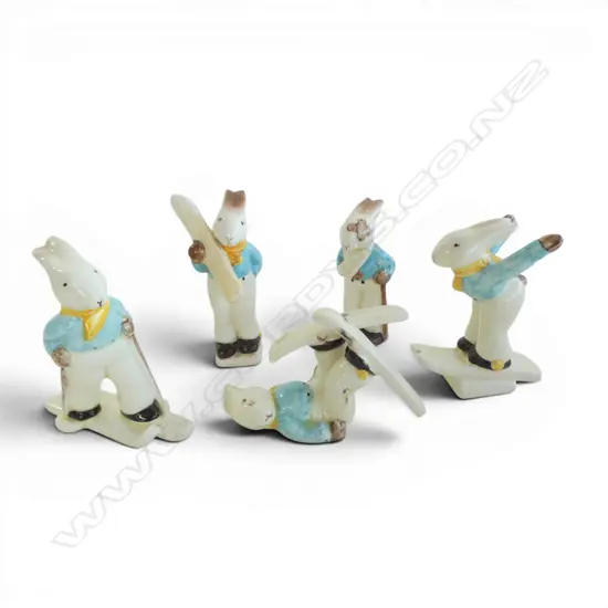 5 SYLVAC SKIING BUNNIES from the Little Rabbits series, H.90mm